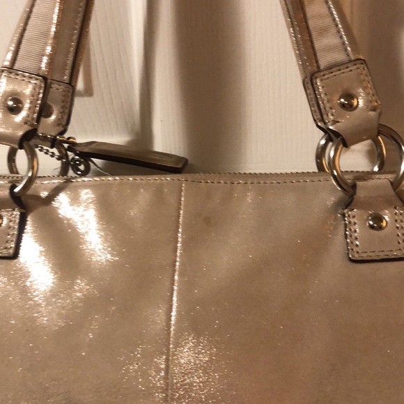 Coach Poppy Metallic Gold Champagne Leather Large Tote Bag Purse #H1281-F20441 - Picture 12 of 15